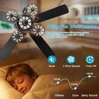 52 Inch Modern Crystal Chandelier Ceiling Fan With Remote Control And Dual Finish Reversible Blades For Living Room, Matte Black