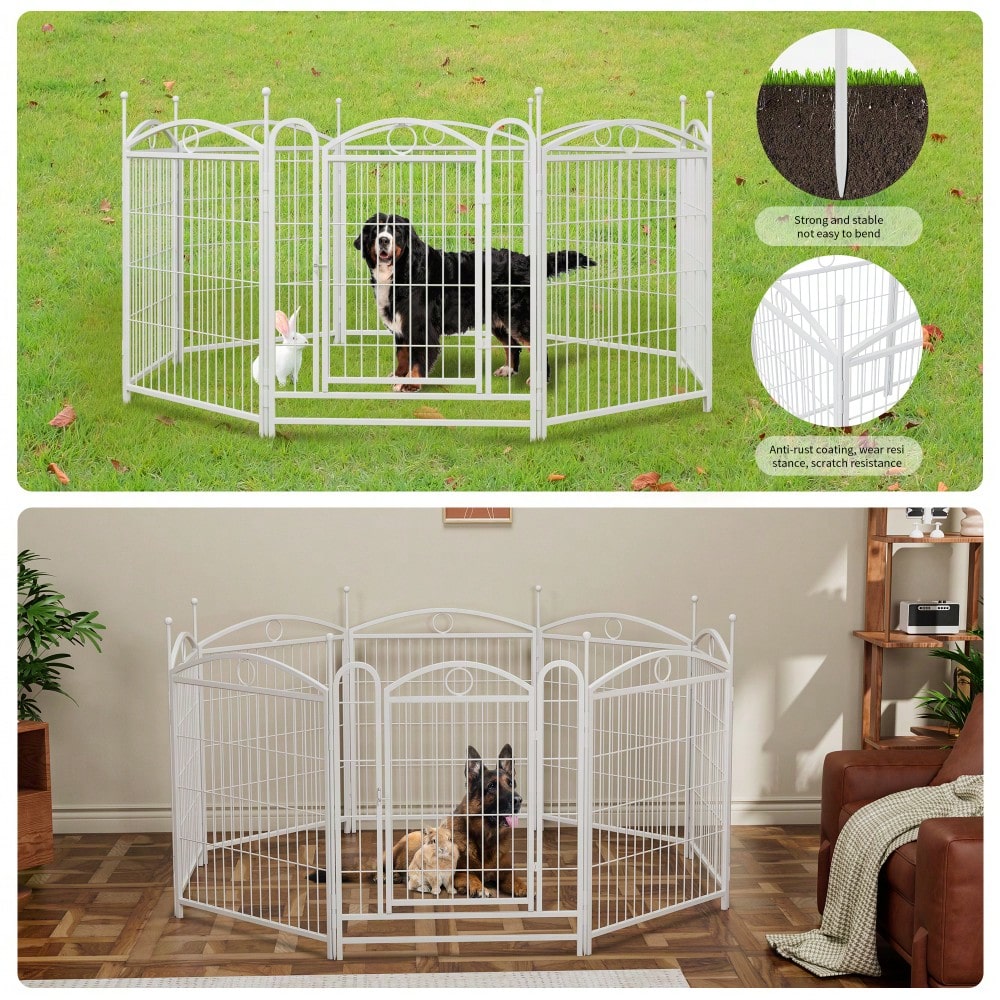 8 Panel 32 Inch Heavy Duty Metal Dog Playpen Indoor Outdoor Exercise Fence With Doors For Large Medium Small Dogs