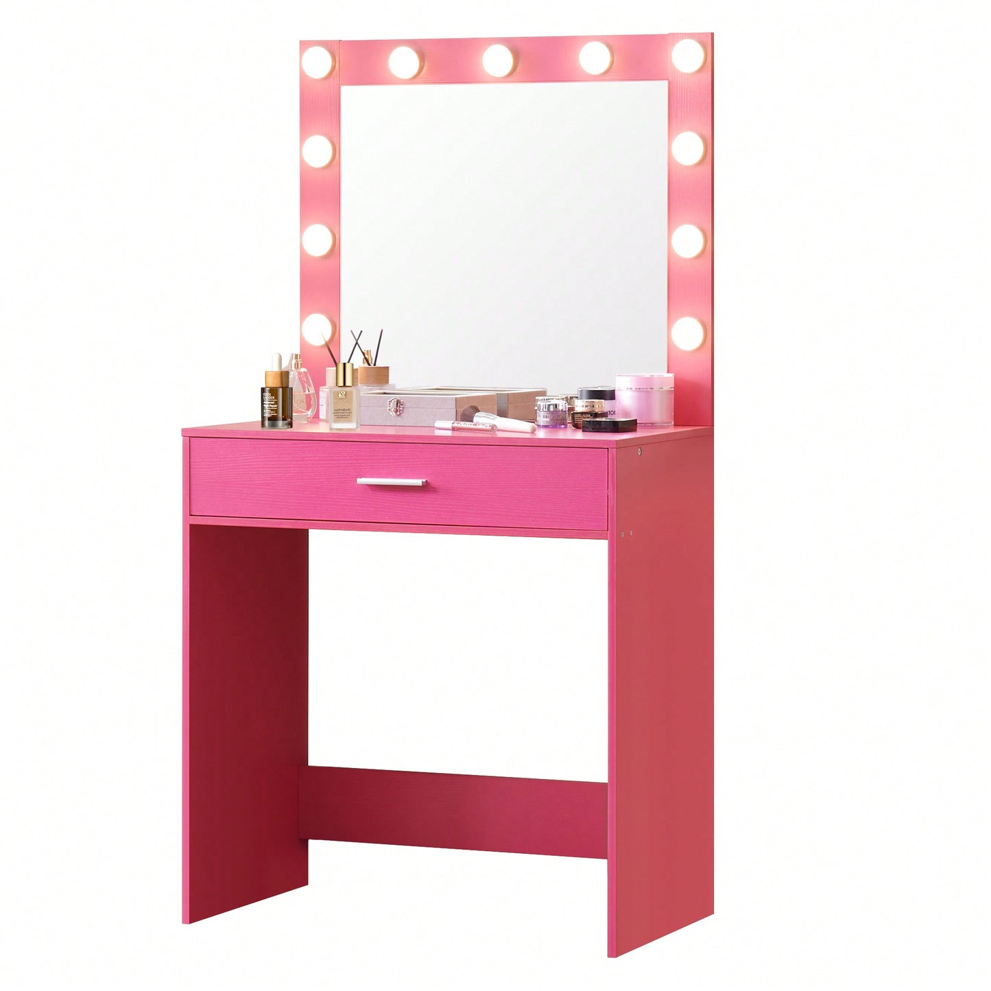 Elegant Vanity Desk With Adjustable Brightness Mirror And Lights, Spacious Dressing Table With Large Drawer And Multi-Level Storage