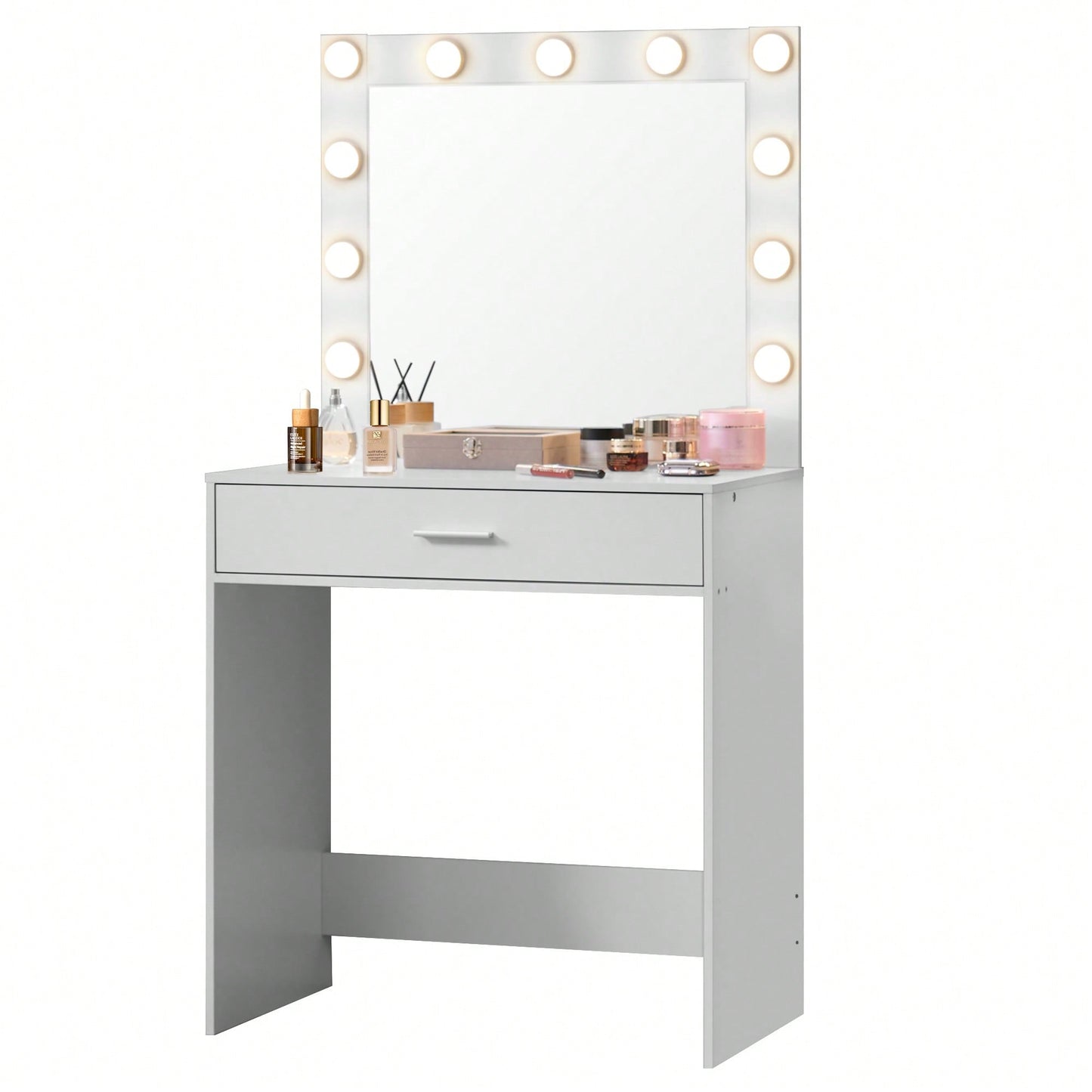 Elegant Vanity Desk With Adjustable Brightness Mirror And Lights, Spacious Dressing Table With Large Drawer And Multi-Level Storage