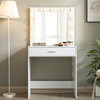 Elegant Vanity Desk With Adjustable Brightness Mirror And Lights, Spacious Dressing Table With Large Drawer And Multi-Level Storage