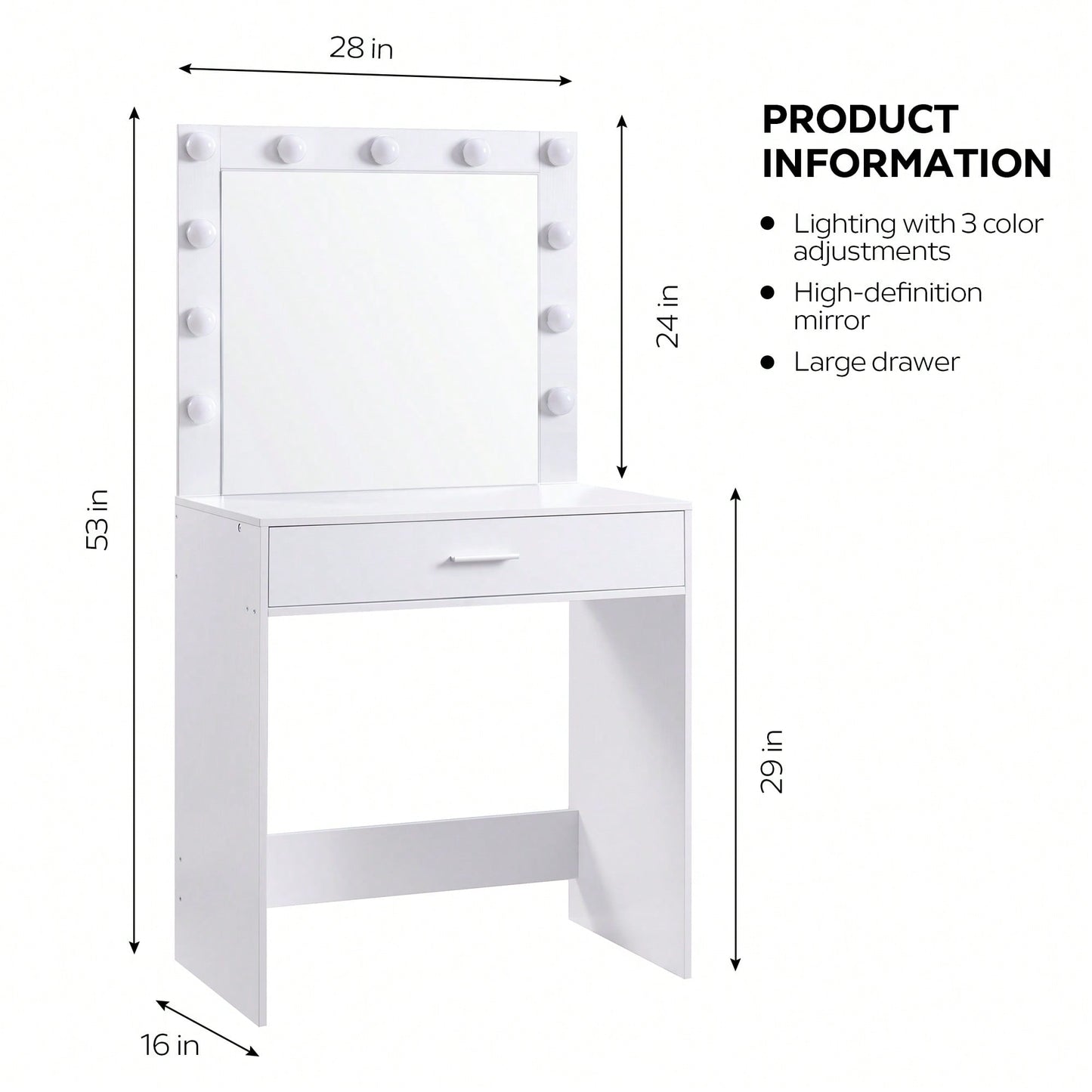 Elegant Vanity Desk With Adjustable Brightness Mirror And Lights, Spacious Dressing Table With Large Drawer And Multi-Level Storage