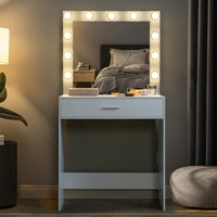 Elegant Vanity Desk With Adjustable Brightness Mirror And Lights, Spacious Dressing Table With Large Drawer And Multi-Level Storage