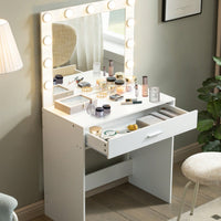 Elegant Vanity Desk With Adjustable Brightness Mirror And Lights, Spacious Dressing Table With Large Drawer And Multi-Level Storage