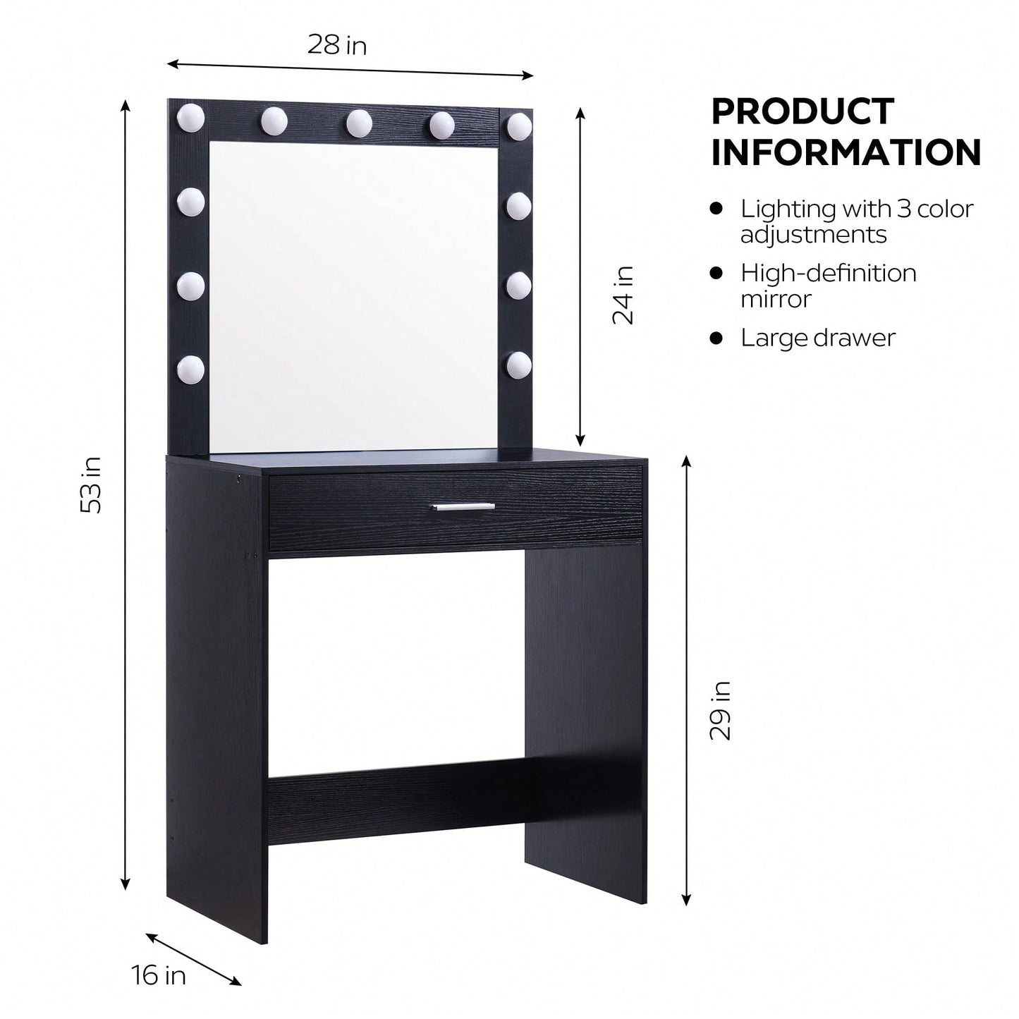 Elegant Vanity Desk With Adjustable Brightness Mirror And Lights, Spacious Dressing Table With Large Drawer And Multi-Level Storage