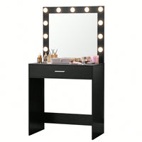 Elegant Vanity Desk With Adjustable Brightness Mirror And Lights, Spacious Dressing Table With Large Drawer And Multi-Level Storage