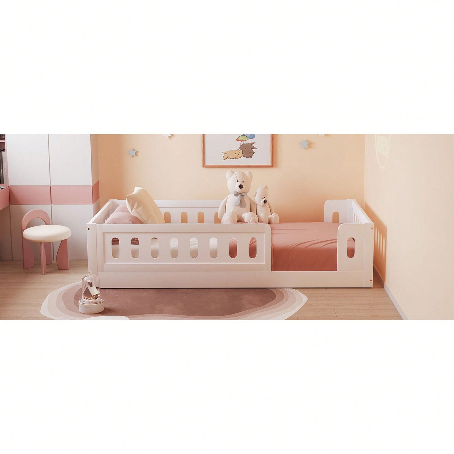 White Twin Size Platform Bed With Guardrail For Safety And Style