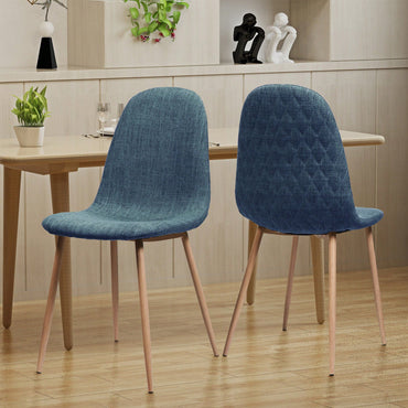 Fabric Upholstered Mid-Century Dining Chairs With Dark Walnut Finished Metal Legs - Set Of 2
