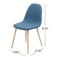 Fabric Upholstered Mid-Century Dining Chairs With Dark Walnut Finished Metal Legs - Set Of 2