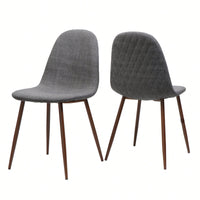 Fabric Upholstered Mid-Century Dining Chairs With Dark Walnut Finished Metal Legs - Set Of 2