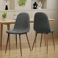 Fabric Upholstered Mid-Century Dining Chairs With Dark Walnut Finished Metal Legs - Set Of 2