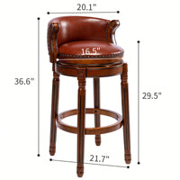 29.5 Inch Cowhide Leather Swivel Bar Stool With Back For Kitchen Counter - Brown 1pc