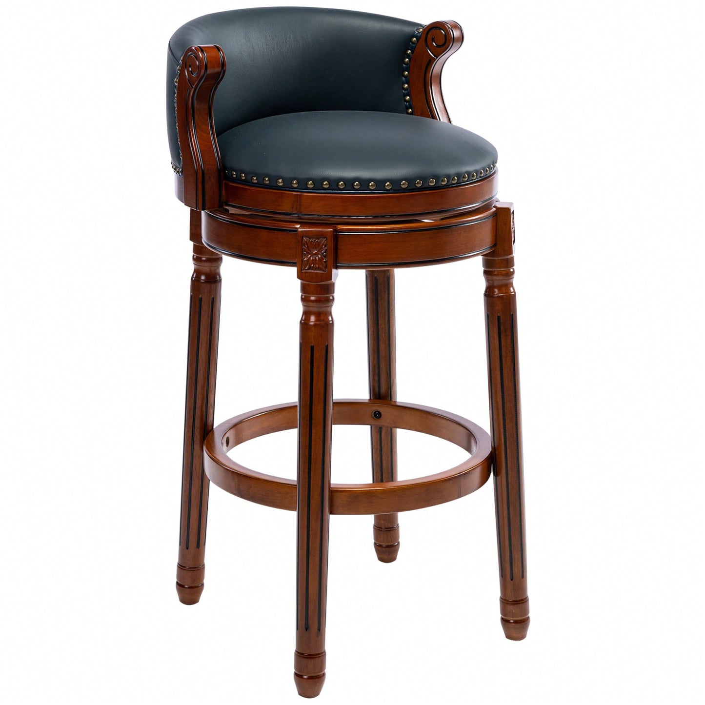 29.5 Inch Cowhide Leather Swivel Bar Stool With Back For Kitchen Counter - Brown 1pc