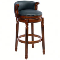 29.5 Inch Cowhide Leather Swivel Bar Stool With Back For Kitchen Counter - Brown 1pc