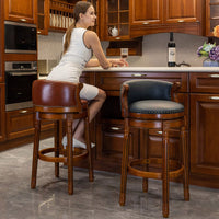 29.5 Inch Cowhide Leather Swivel Bar Stool With Back For Kitchen Counter - Brown 1pc