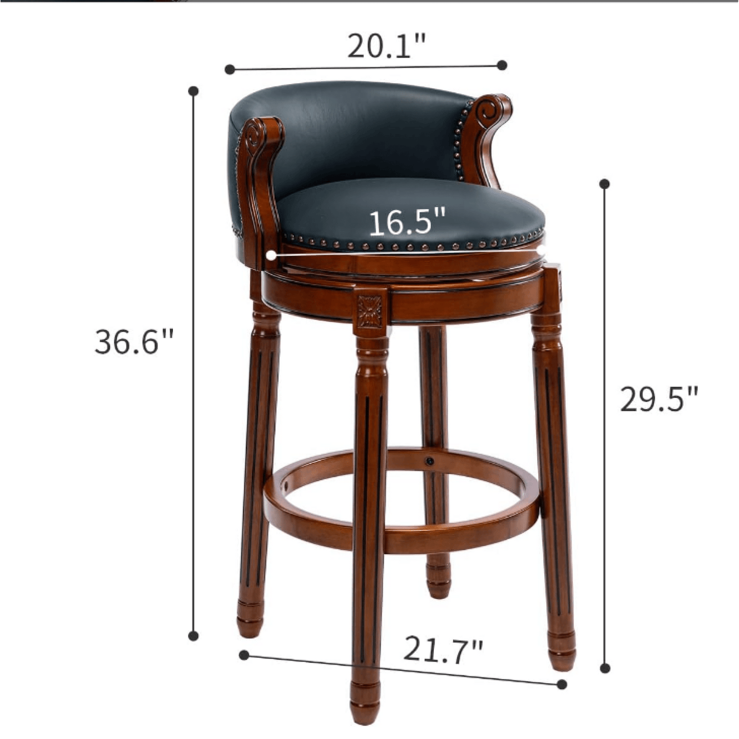 29.5 Inch Cowhide Leather Swivel Bar Stool With Back For Kitchen Counter - Brown 1pc