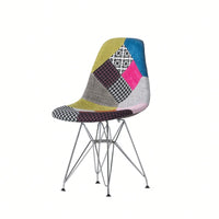 Bohemian Style Patchwork Accent Chair With Chromed Legs And Geometric Pattern Set Of 2