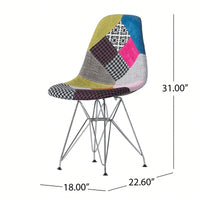 Bohemian Style Patchwork Accent Chair With Chromed Legs And Geometric Pattern Set Of 2