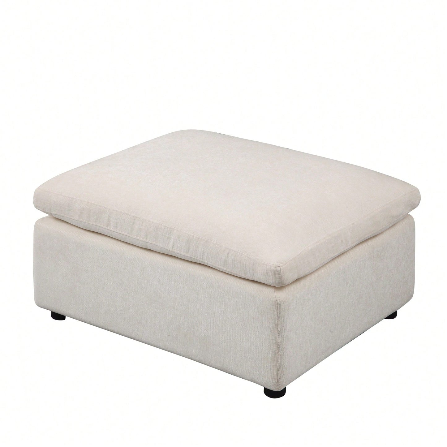 Contemporary Beige Chenille Square Modular Ottoman For Sectional Sofas