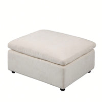 Contemporary Beige Chenille Square Modular Ottoman For Sectional Sofas