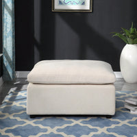 Contemporary Beige Chenille Square Modular Ottoman For Sectional Sofas