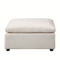 Contemporary Beige Chenille Square Modular Ottoman For Sectional Sofas