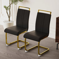 Elegant PU Faux Leather High Back Dining Chairs With C-Shaped Metal Legs For Kitchen, Dining Room, Office, Or Patio - Set Of 2 In Black