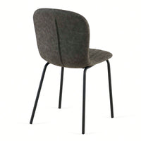 Set Of 4 Dark Grey Mid-Century Modern Faux Leather Dining Chairs For Kitchen And Dining Room