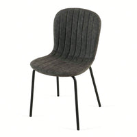 Set Of 4 Dark Grey Mid-Century Modern Faux Leather Dining Chairs For Kitchen And Dining Room