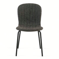 Set Of 4 Dark Grey Mid-Century Modern Faux Leather Dining Chairs For Kitchen And Dining Room