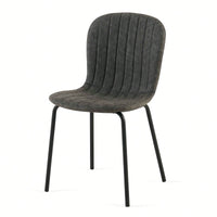Set Of 4 Dark Grey Mid-Century Modern Faux Leather Dining Chairs For Kitchen And Dining Room