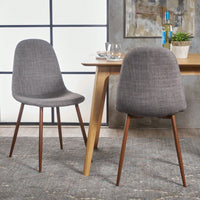 Upholstered Dining Chairs Set Of 2 With Dark Walnut Finish Mid-Century Modern Design