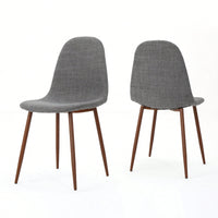 Upholstered Dining Chairs Set Of 2 With Dark Walnut Finish Mid-Century Modern Design