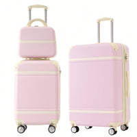 Light Pink 3-Piece Hardshell Luggage Set With TSA Lock Includes 20" 24" Spinner Suitcases And Cosmetic Case Lightweight Travel Gear