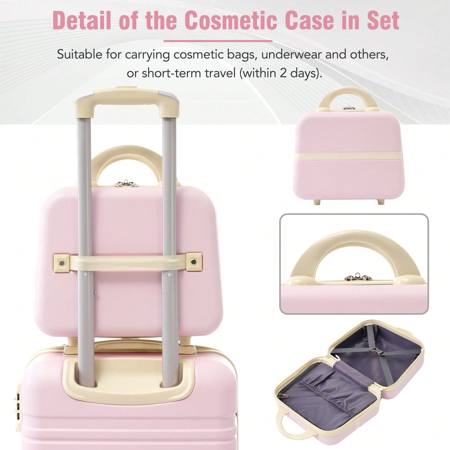 Light Pink 3-Piece Hardshell Luggage Set With TSA Lock Includes 20" 24" Spinner Suitcases And Cosmetic Case Lightweight Travel Gear