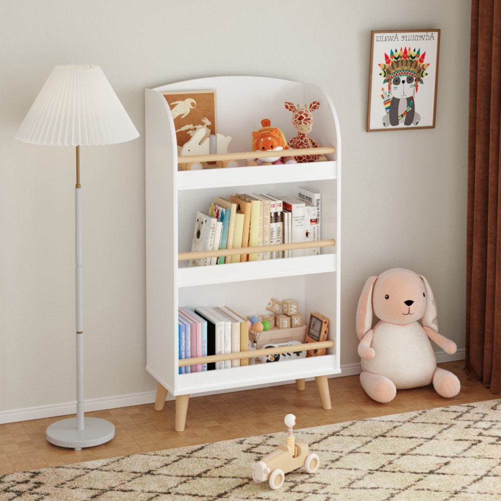 3-Tier White Bookcase For Kids - Stylish Book Organizer And Toy Storage Cabinet