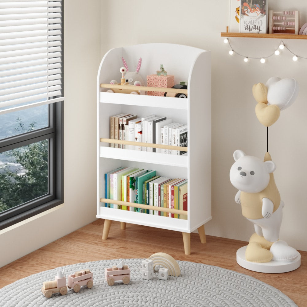 3-Tier White Bookcase For Kids - Stylish Book Organizer And Toy Storage Cabinet