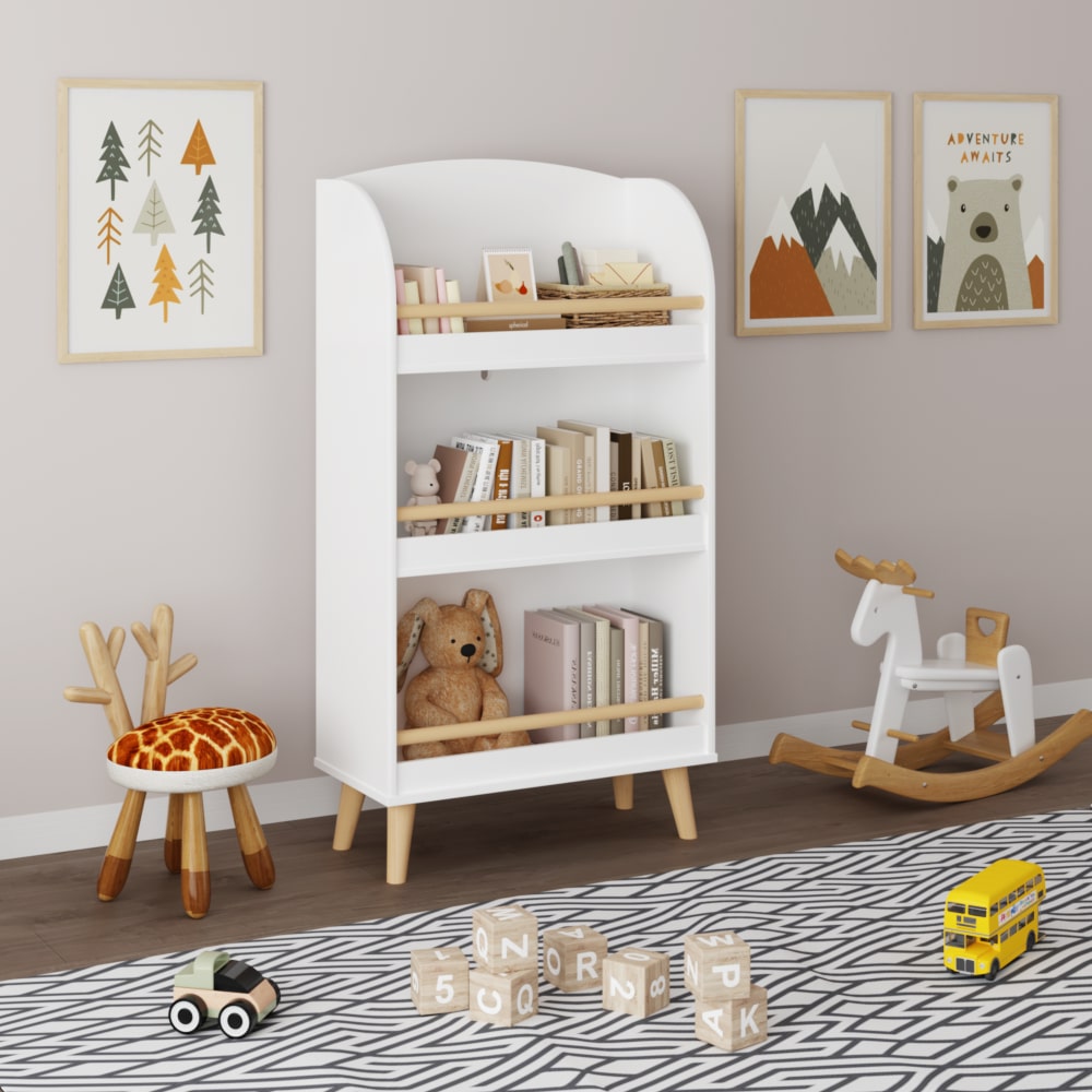 3-Tier White Bookcase For Kids - Stylish Book Organizer And Toy Storage Cabinet