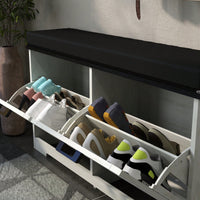 Entryway Shoe Storage Bench With Coat Rack And Padded Seat Cushion, Adjustable Flip Drawers For Hallway Organization