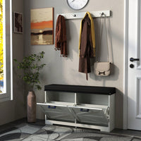 Entryway Shoe Storage Bench With Coat Rack And Padded Seat Cushion, Adjustable Flip Drawers For Hallway Organization