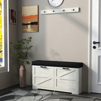 Entryway Shoe Storage Bench With Coat Rack And Padded Seat Cushion, Adjustable Flip Drawers For Hallway Organization