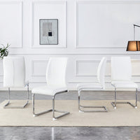 Set Of 4 High Resilience Black PU Dining Chairs With Arched Silver Metal Legs