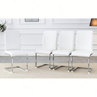 Set Of 4 High Resilience Black PU Dining Chairs With Arched Silver Metal Legs