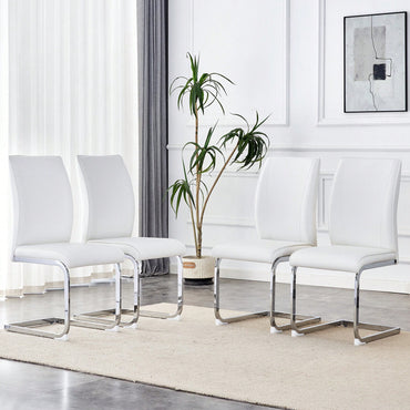 Set Of 4 High Resilience Black PU Dining Chairs With Arched Silver Metal Legs