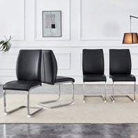Set Of 4 High Resilience Black PU Dining Chairs With Arched Silver Metal Legs