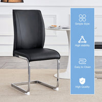 Set Of 4 High Resilience Black PU Dining Chairs With Arched Silver Metal Legs