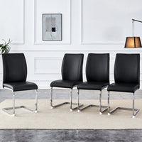 Set Of 4 High Resilience Black PU Dining Chairs With Arched Silver Metal Legs