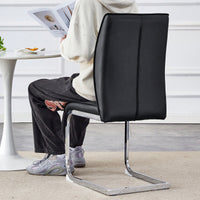 Set Of 4 High Resilience Black PU Dining Chairs With Arched Silver Metal Legs