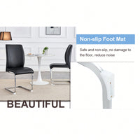 Set Of 4 High Resilience Black PU Dining Chairs With Arched Silver Metal Legs