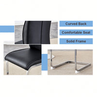 Set Of 4 High Resilience Black PU Dining Chairs With Arched Silver Metal Legs